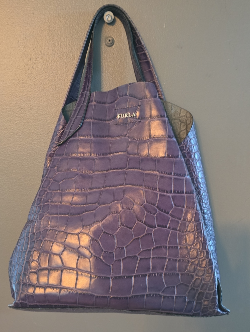 Furla Purple Croc-Embossed Tote